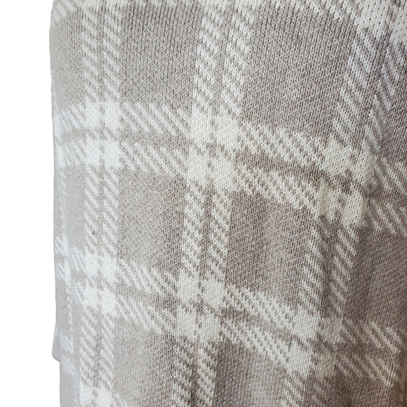 LOFT Plaid Poncho Sweater Cream Neutral Cowlneck L/XL Side Slits Half Sleeve NWT - Picture 3 of 10